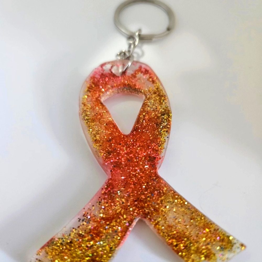 More red then gold glitter resin ribbon Keychain